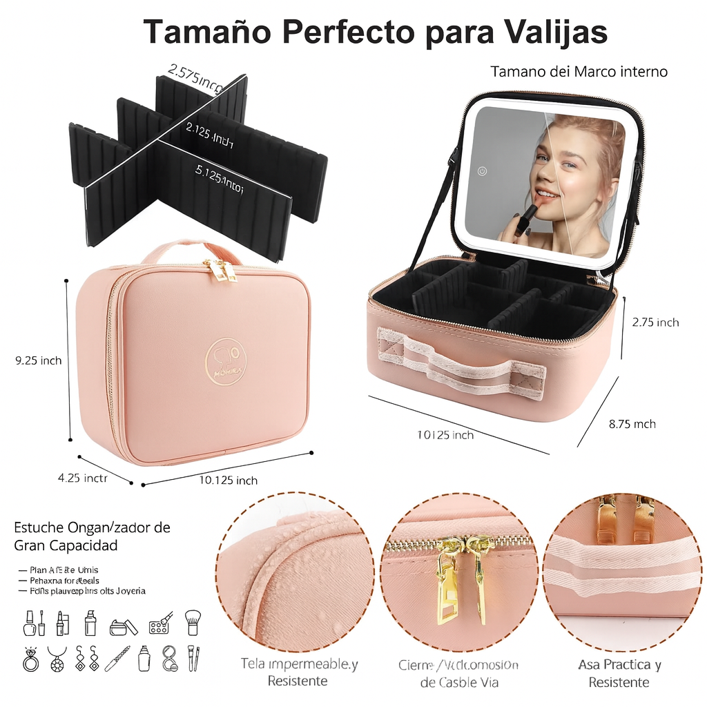 Estuche De Maquillaje Con Espejo Led